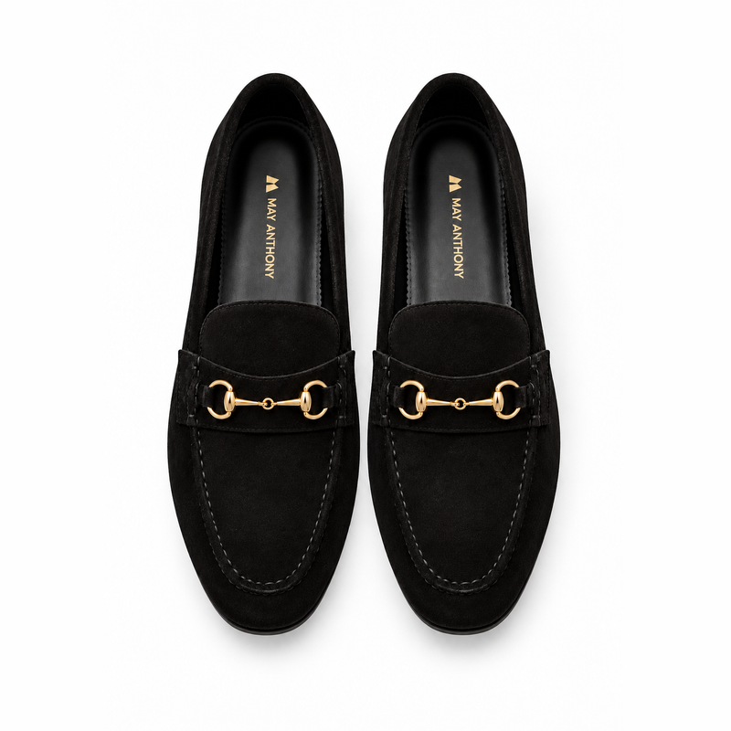 Arthur black suede loafers - pair top view