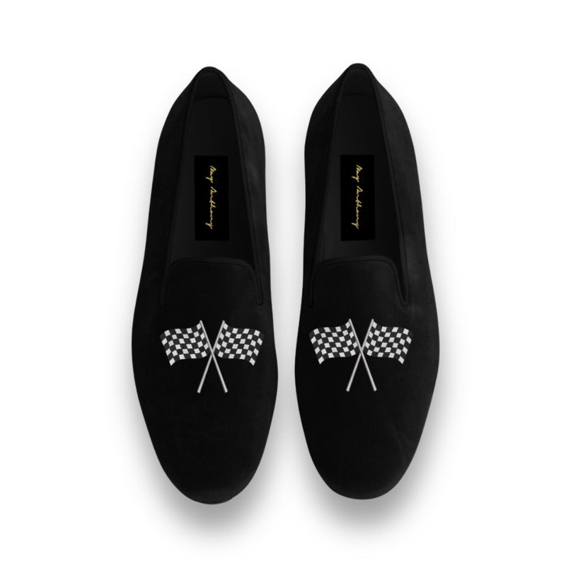 A Pair of Checkered Flags Loafers in Black by May Anthony