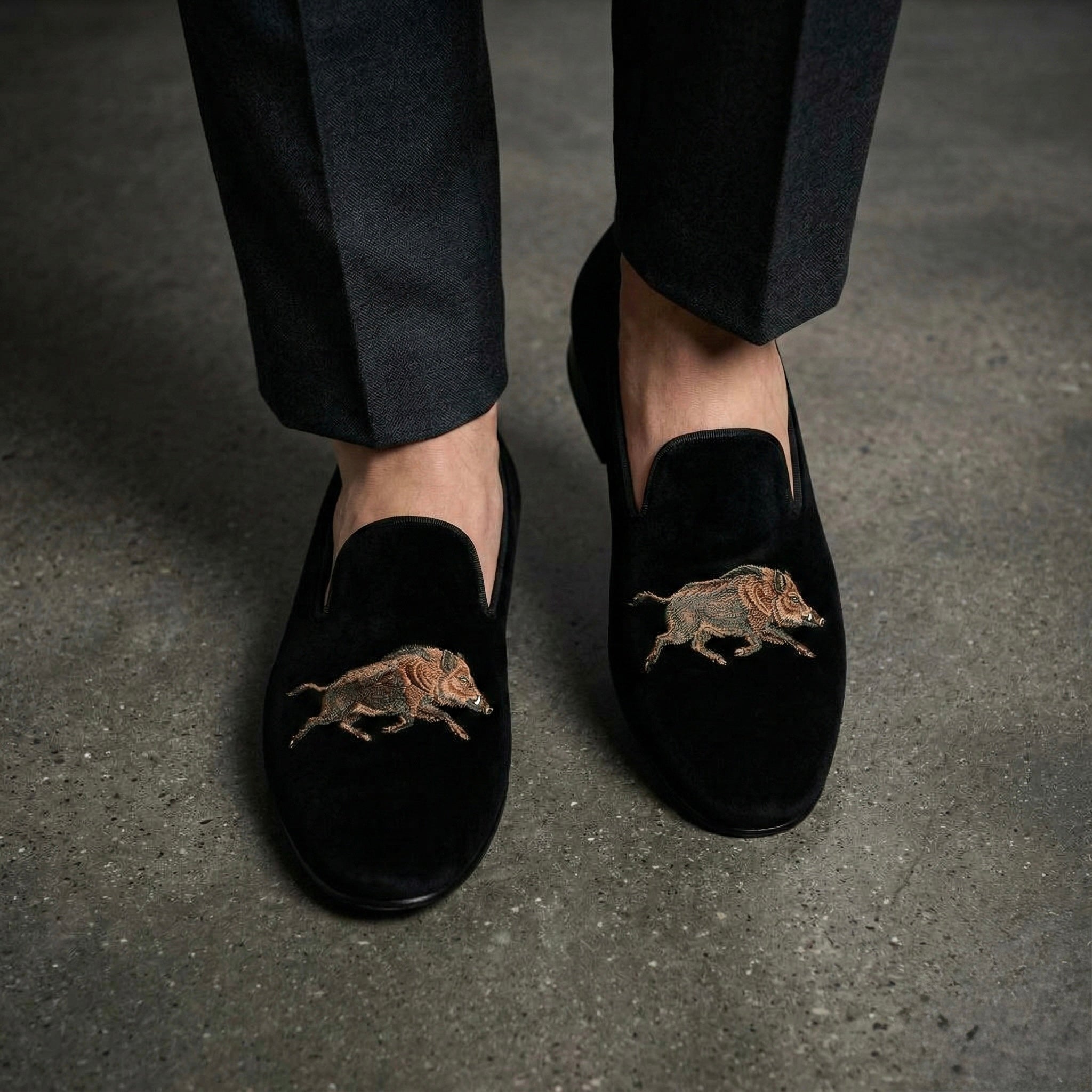 A Pair of Wild Boar Loafers in Black by May Anthony